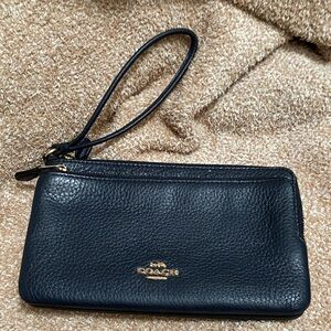 Coach Midnight Navy Blue Leather Wristlet